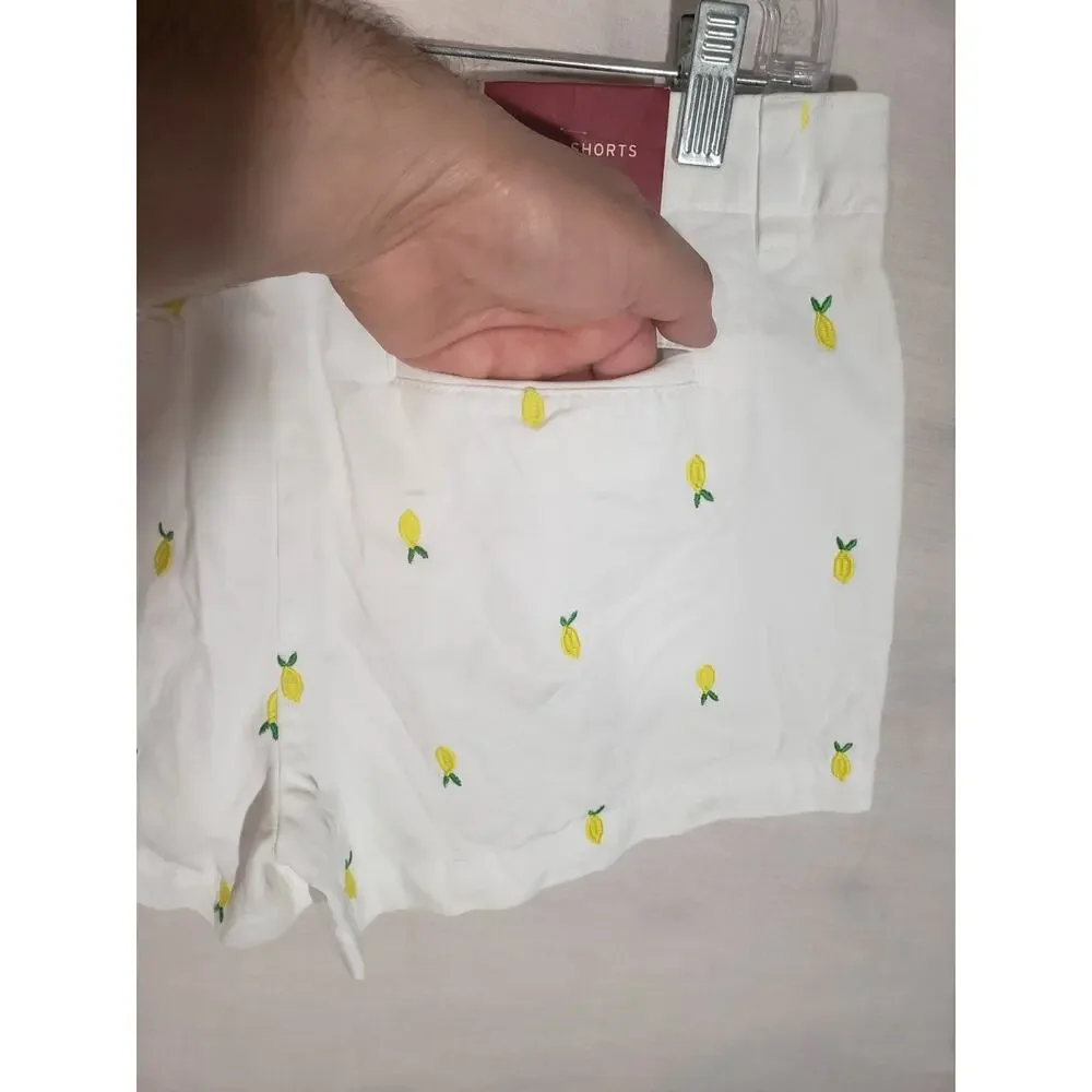 Merona Green White Lemon Pattern Casual Chino Shorts Sz 4 R309
